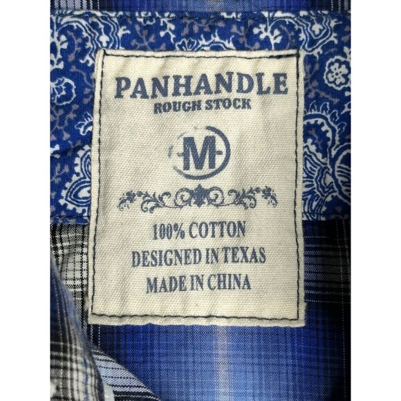 Panhandle Pearl Snap Blu Plaid L/S Button Down Shirt Mens Medium - Picture 5 of 5